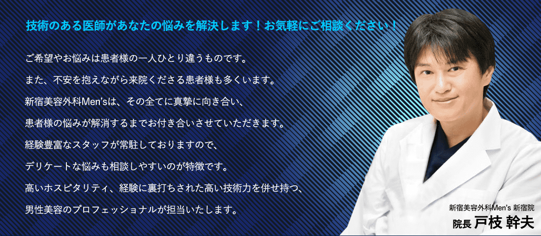 メンズビューティーに圧倒的な自信あり。実績豊富な医師が治療します！