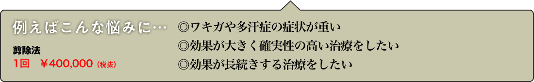 ワキ汗・臭いが気になる、傷を残したくないなど