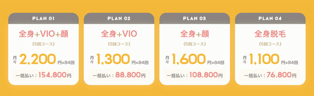 全身脱毛に関する料金プラン