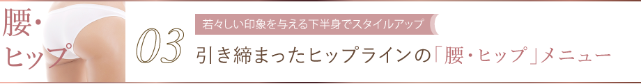 03 若々しい印象を与える下半身でスタイルアップ 引き締まったヒップラインの「腰・ヒップ」メニュー